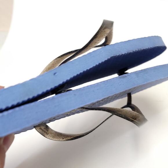 Bee Positive Flip Flops Size 5 / 6 Blue Glitter Straps Black Foam​ - Picture 8 of 12